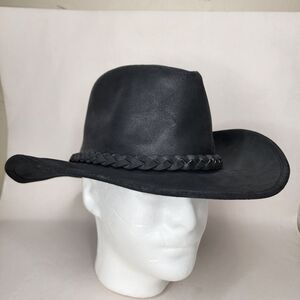 Vintage Wilsons Cowboy Hat Black Leather Outback Western USA Made Size Large